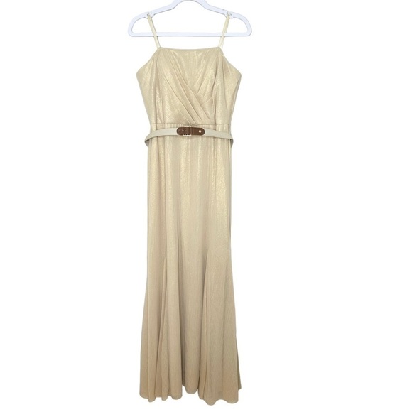 LAUREN RALPH LAUREN Womens Gold Shimmer Strapless Belted Evening Dress Gown - Picture 2 of 6